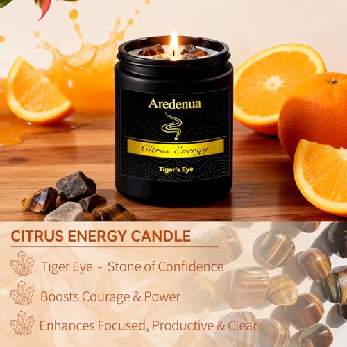 Image of Citrus Candle | Scented Candle Gifts for Women Men, Aromatherapy Candles with Crystals - 7oz Soy Candles for Home Scented - Birthday Gifts for Mom, Sister, Friends, Meditation, Yoga, Relaxation