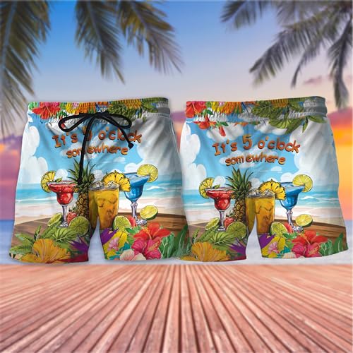 V-DECORPARKS Margarita Men's Swim Trunks - Cocktail Hawaiian Shorts for Men, Men's Summer Bathing Shorts Set 213