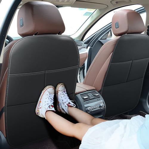 NUWQICD Car Kick Mats Back Seat Protector for Ford F150 F250 F350 F450 with 2 Pocket Storage Organizer, Waterproof Dirt Proof Faux Leather Back Seat Covers for Kids Auto Accessories (1 Pair,Black)