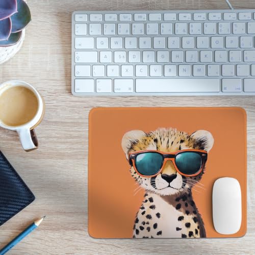 Image of Small Orange Cheetah Mouse Pad,Funny Sunglasses Animal Desk Mat | Small Cool Cheetah Mouse Pad for Office Home Dorm Desktop Decor, Funny Sunglasses Animal Desk Mat for Wild Art Lovers