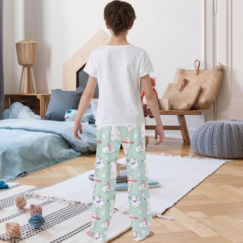 Boy's Pants Cartoon White Bear Scarf Hat Jogger Pants Elastic Waist Long Bottoms Trousers with Pockets 6-14 Years3