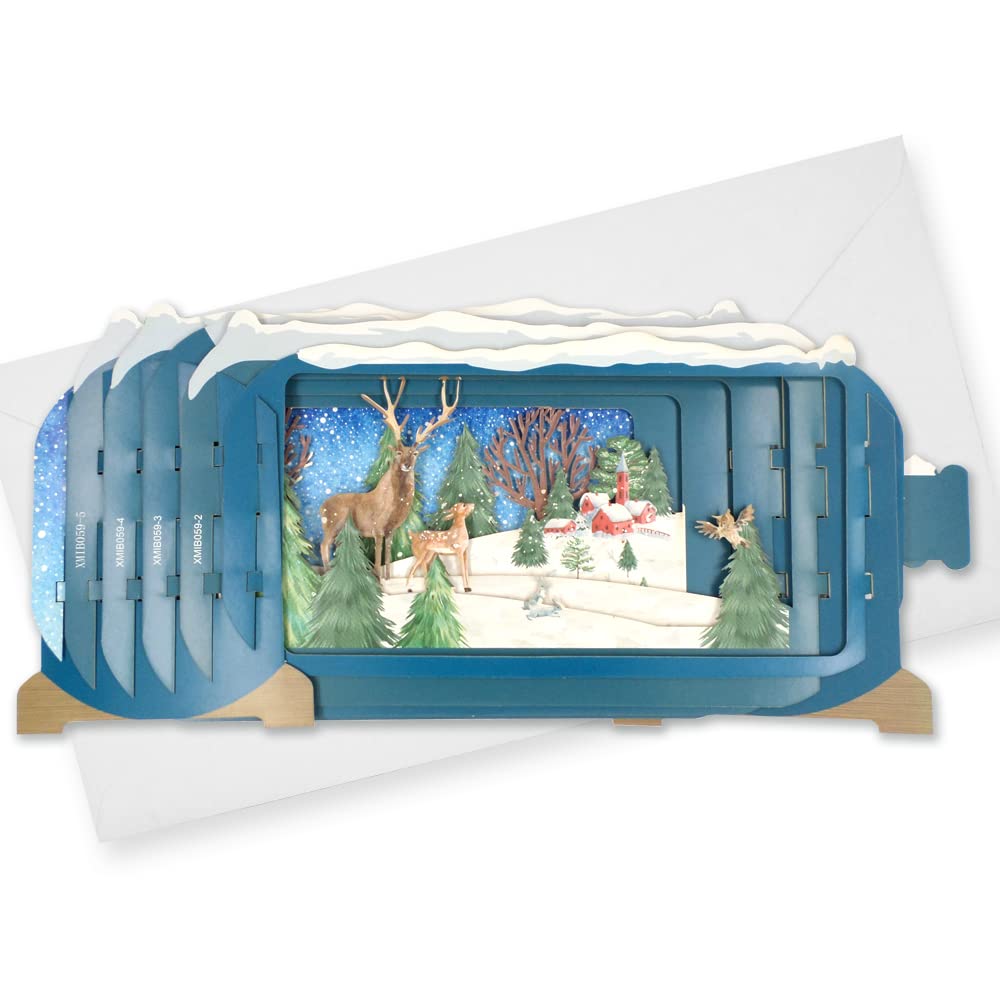 Message In A Bottle Christmas Reindeers Pop Up Christmas Card By Alljoy Cards XMIB059, Red and Green, 24cm x 15cm - Image 2
