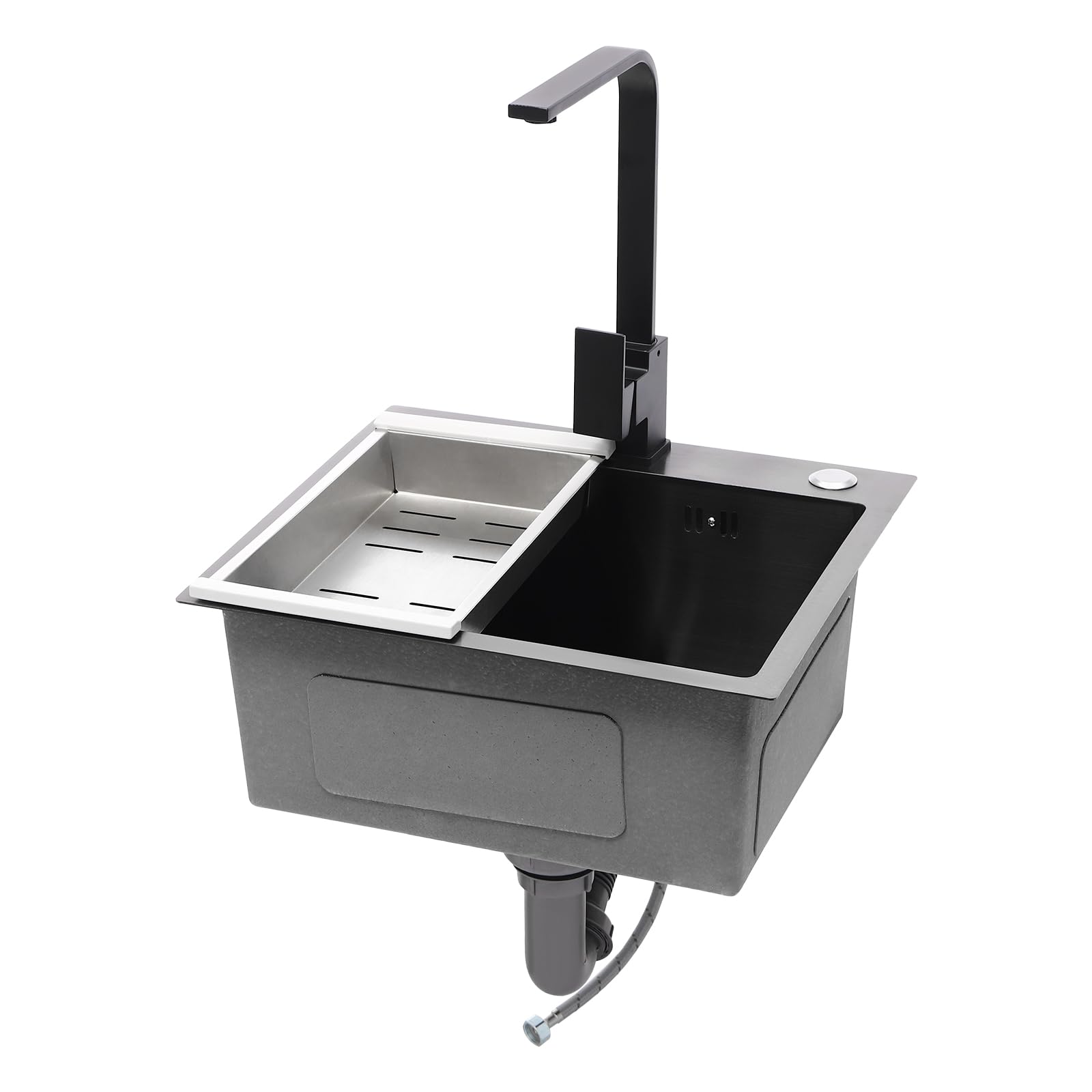 Fregadero Moderno De Cocina De Doble Tazón, Fregadero De Acero Inoxidable De 28.3 X 15.7 Pulgadas, Color Negro, Para Instalación Bajo Montaje/caída, Con Nano Revestimiento, Grifo Extraíble, Juego De