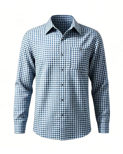 WERFORU Trachtenhemd Herren für Oktoberfest Kariertes Hemd Herren Blau Grün Rot Langarmhemd Größe S-5XL