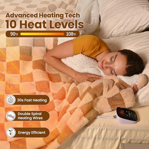Bearhug Electric Blanket Full Size 77 Inch X 84", Reversible Brown Plaid Sherpa Heated Blanket thumb #2