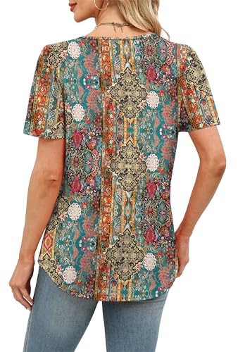Image of Womens Tops Dressy Casual Blouses Short Sleeve Shirts Plus Size Fashion Clothing Spring Summer Outfits Button Pleated Front