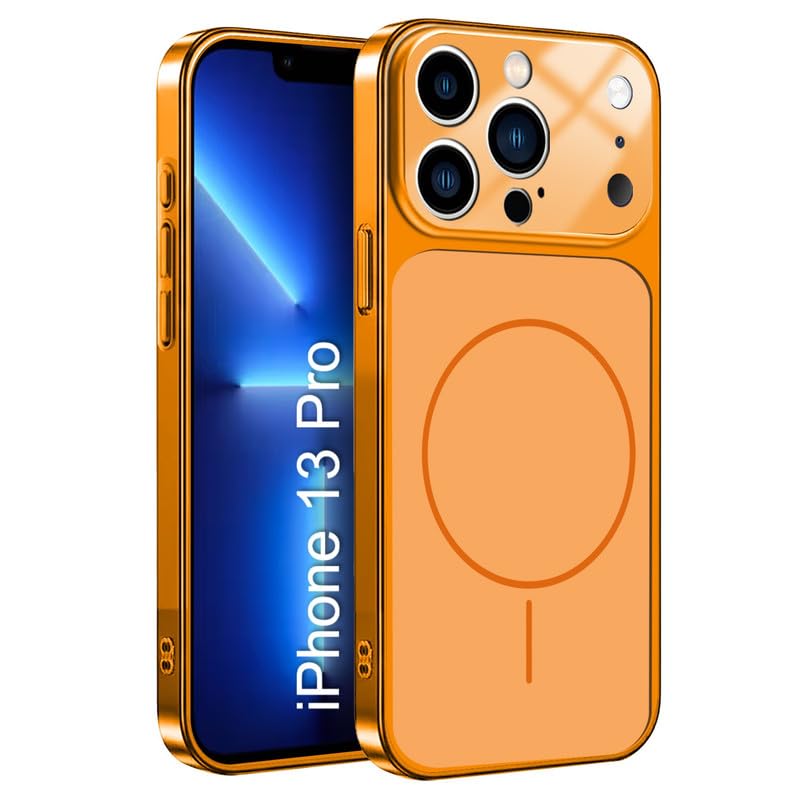 Image of LuxuryKase Converter Case for iPhone 13 Pro | Premium Protective MagSafe Cover | iPhone 17 Pro Series Style Design | in Built Camera Guard | Wireless Charging Compatible - Orange