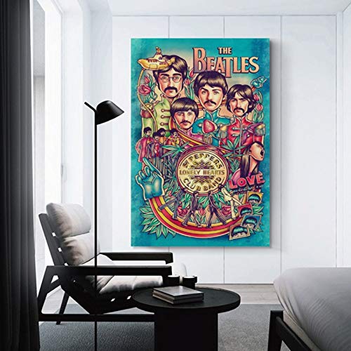 Poster sur toile The Beatles – Décoration murale moderne pour chambre à coucher – 50 x 75 cm - Les Beatles, Paul McCartney, John Lennon, RIngo Starr, George Harrison Poster sur toile The Beatles - Décoration murale moderne pour chambre à coucher - 50 x 75 cm – Image 4