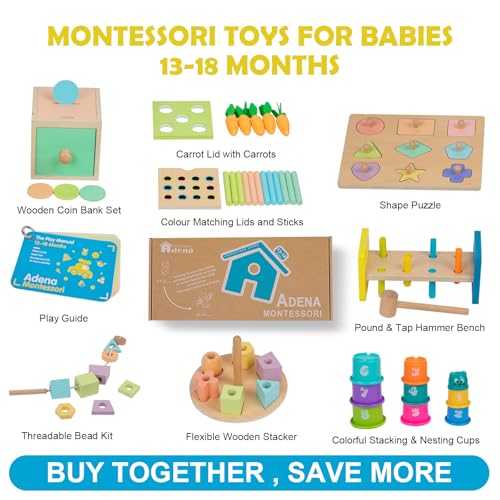 Image of Adena Montessori 6 in 1 Sensory Play Kit 13-18 Months Baby | Made for newborns to build motor skills & hand-eye coordination, it brings diverse sensory play with smooth wooden toys.