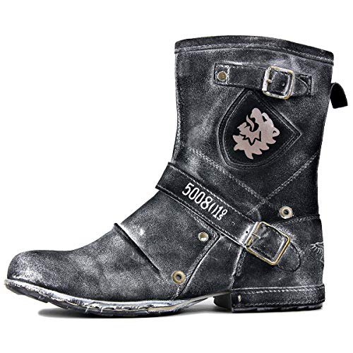 OSSTONE Moto Boots for Men Designer Fashion Zipper-up Leather Chukka Western Boots Casual Shoes OS-5008-1-HHH-R2