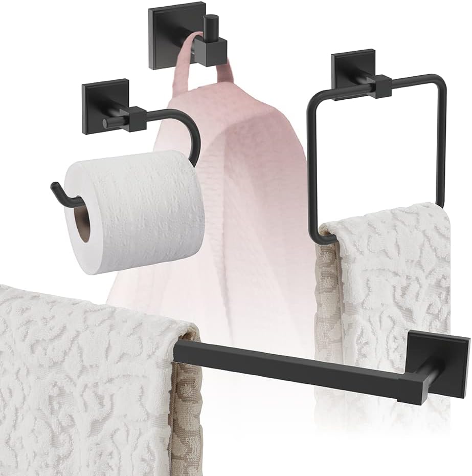 Amerock | Matte Black | Appoint | Towel Bar | 24 inch (610 mm) | 4 Piece | Bathroom Accessories Set