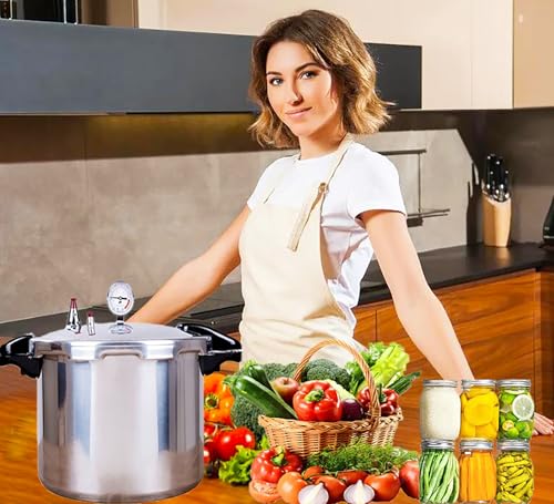 Image of High capacity pressure cookers with cooking rack 15 quart canning pressure cooker with gauge Explosion proof safety valve great for big canning jobs ompatible:induction,natural gas-open flame