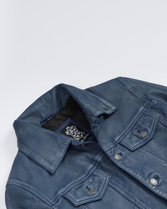 Image of Blingsoul Men's Leather Jacket - Real Full-Grain Lambskin Trucker Jacket for Men