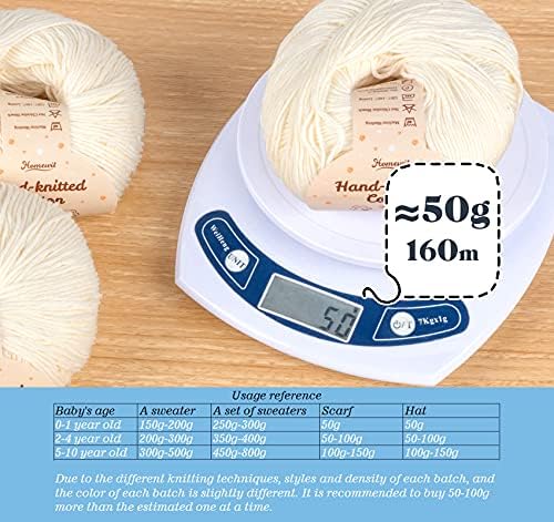 Cotton Yarn Beige 6 Pack, 100% Cotton for Baby Super Soft Children's Milk Cotton - Each Ball 1.76 Oz (50g) with 2 Metal (2.5-3.5mm) Crochet Hooks Baby Fluffy Ball for DIY Knitting