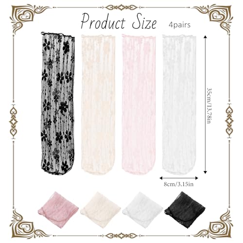 4 Pair Lace Ruffle Socks, Mesh Pink Lace Socks for Women Ankle Ruffle, Tulle White Beige Black Pink Slouch Sock, Loose Mesh Slouch Fishnet Ankle Sock2