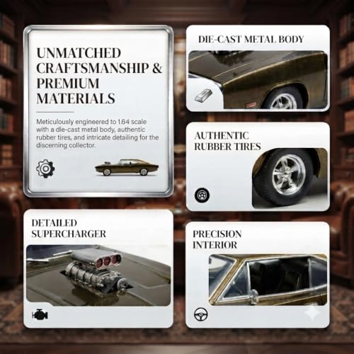 Image of Fast & Furious Inspired Luxury Street Muscle Racer Die-Cast 1:64 Scale Collectible Model with Premium Finish, Authentic Styling, Detailed Bodywork, Smooth Free Wheels, Display Box (Golden)