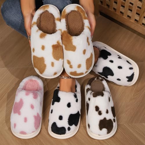 black cow print slippers Plush Warm adult animal slippers Non-Slip Indoor Outdoor slippers for women men fuzzy House Shoes gifts4