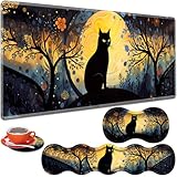 ZHUHEHEAH 大型ゲーミングテーブルパッド 31.5インチ x 11.8インチ + キーボードリストパッド + マウスリストパッド + コースター ノンスリップベース 4イン1セット、人間工学に基づいたメモリーフォーム、タイピングの痛みの緩和、スカイキャット