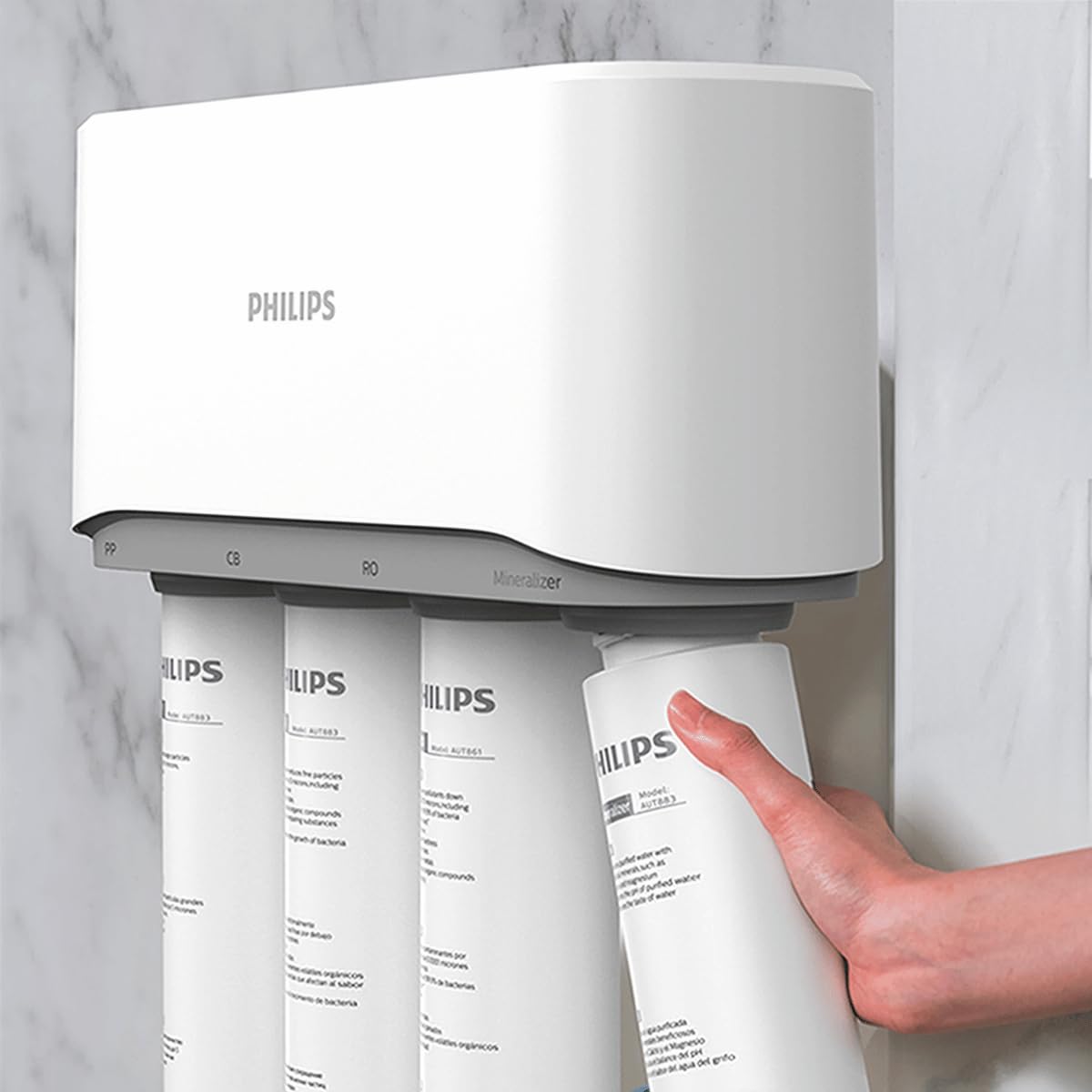 Philips Water 4897099306450 Filtro Grifo, Sistema de Osmosis Inversa Compacto con Tanque 11 Litros, Equilibra el pH del agua filtrada y Mejora el sabor del agua, Facil Instalación, Blanco