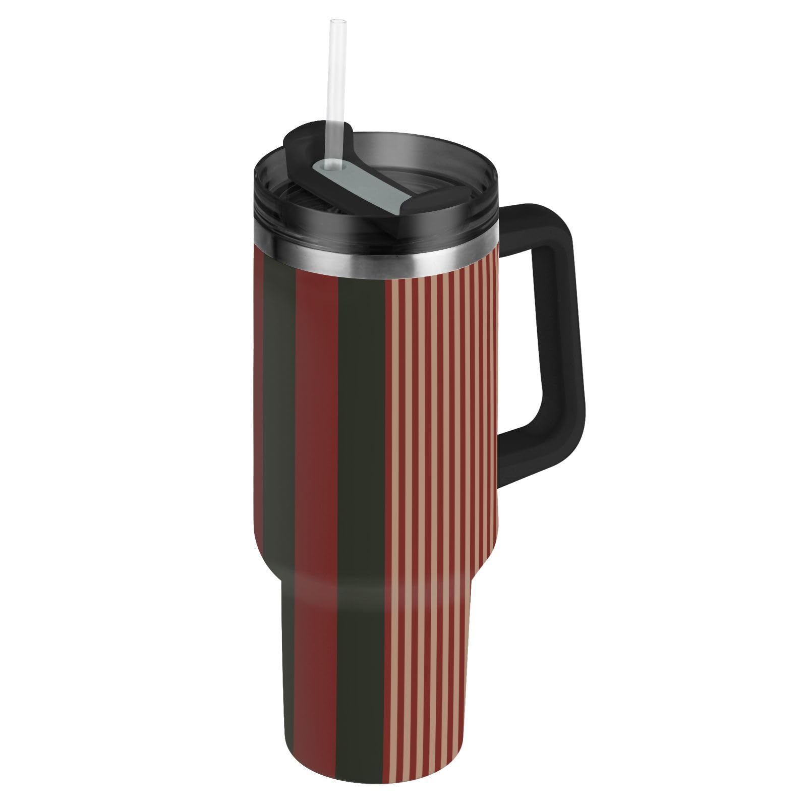 Christmas Striped Vacuum Wide Mouth Kids Insulated Water Bottle with Straw Lid Extra Large Coffee Mug for Home