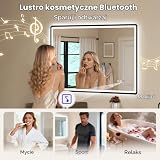 STARLEAD Czarne lustro łazienkowe LED, 70 x 100 cm, z oświetleniem i Bluetooth, odparowywanie, możliwość ściemniania, 3 kolory światła, szkło hartowane HD, wodoszczelność IP44, poziomo/pionowo