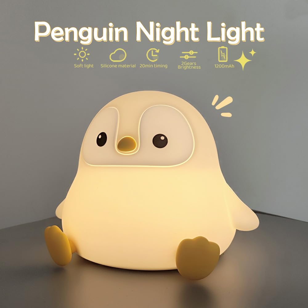 Silikon-Nachtlicht mit Cartoon-Pinguin-Motiv, wiederaufladbar, Timing, Dimmen, Kinderzimmer, Schlaf, Nachtlampe für Babyzimmer, Dekoration