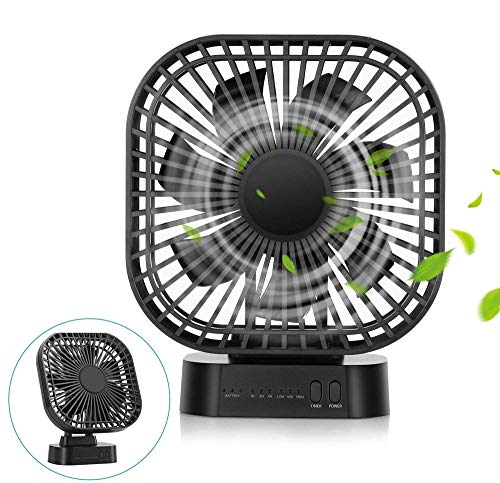 Operated Schreibtisch Ventilator mit Magnetfuß, 3 Geschwindigkeiten mit Timer, 7 Blades Super Quiet, Stromversorgung über USB oder Akku,