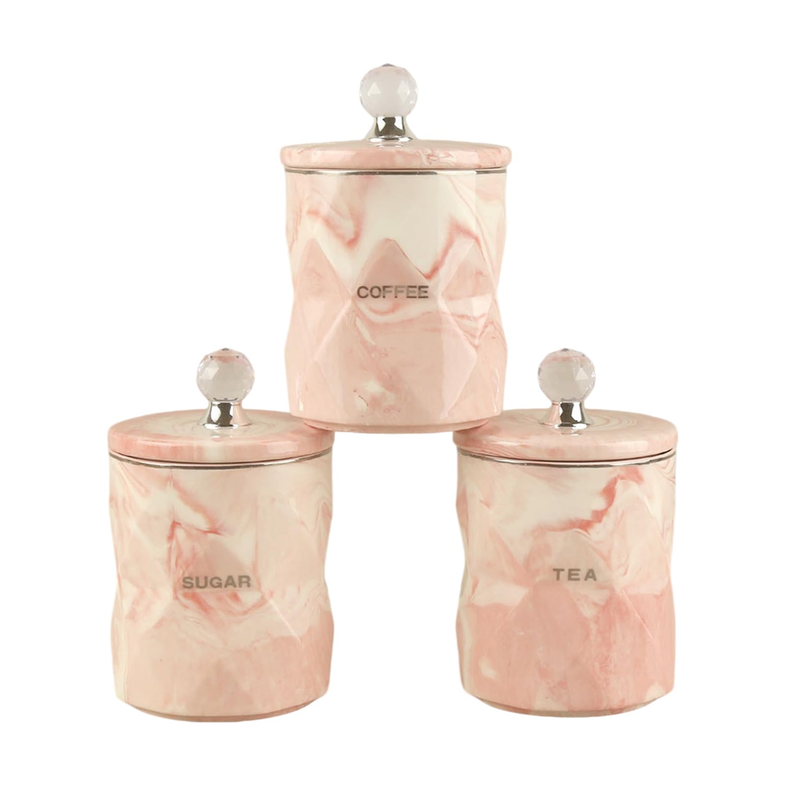 Piceioep 3 Pack Marble Finish Ceramic Container with Tight Seal to Store Tea Coffee Sugar Ceramic Storage Jar