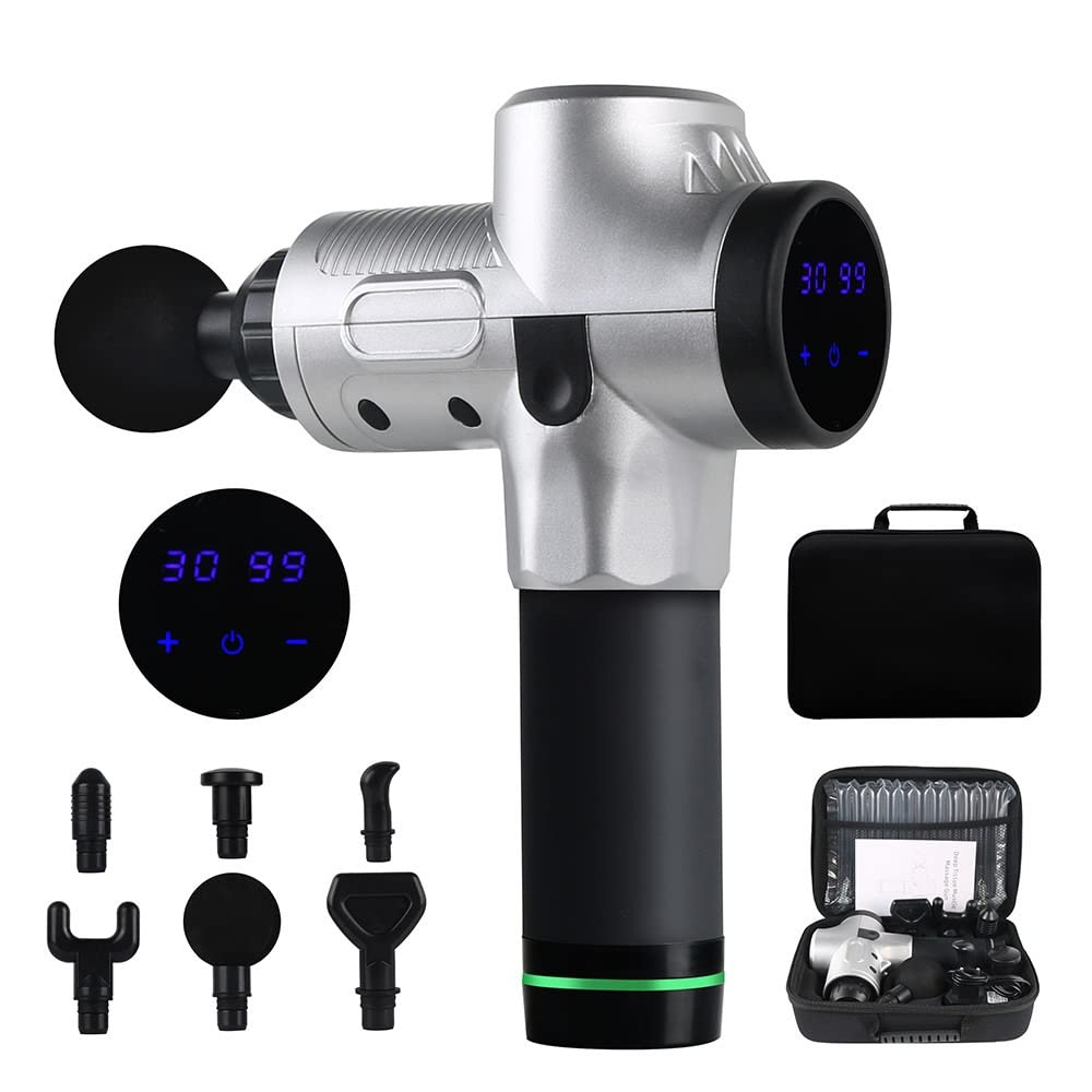 Senami CareHandheld Portable Body Massager Gun Gifts Powerful and Quiet Massage Gun Deep Tissue Percussion Massager Gun for Athletes Electric Back Massagers (Silver)