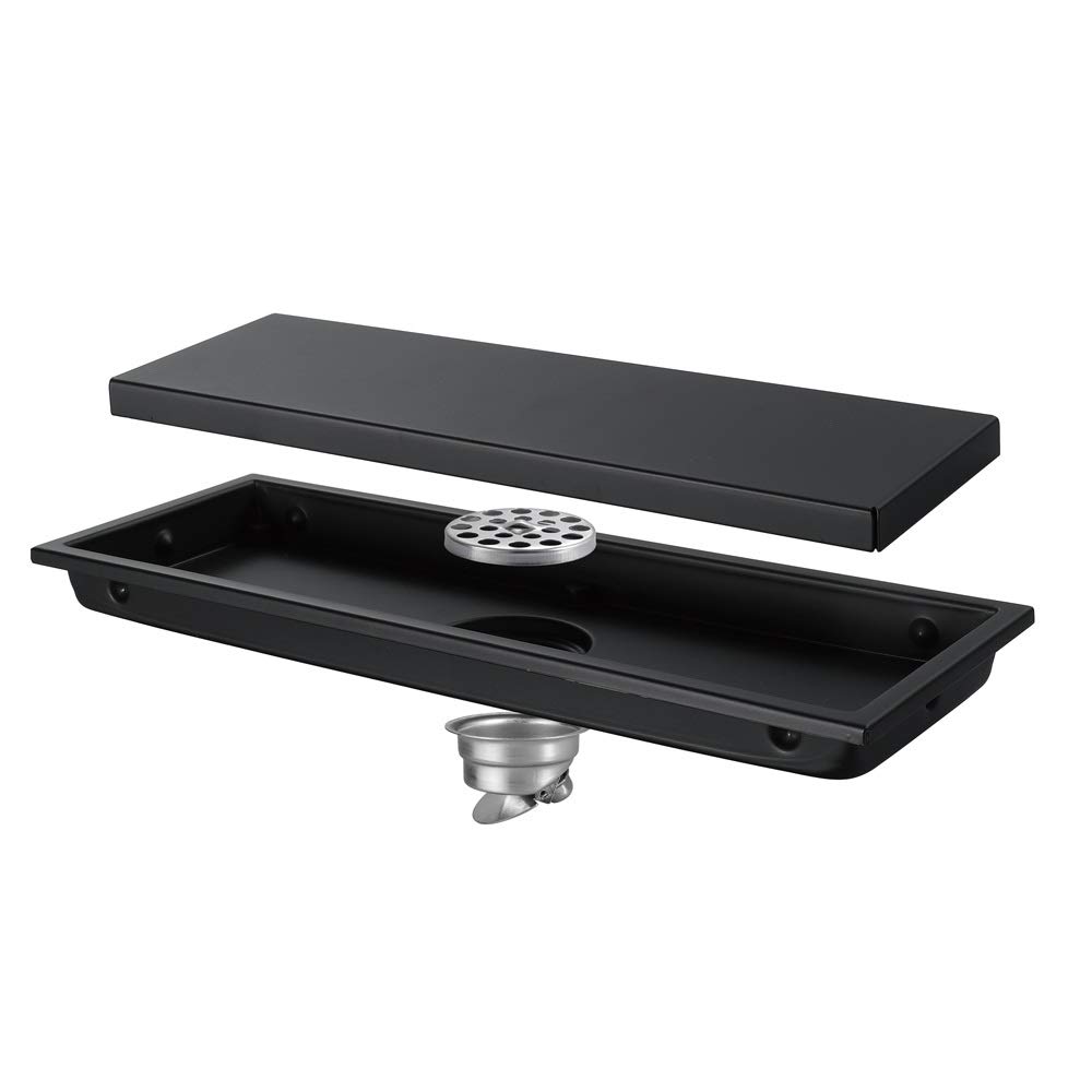 Bodenablauf Edelstahl Abnehmbarer 30x11cm Edelstahl Linear Bodenablauf Badezimmer Dusche WC Anti-Geruchs-Drains Tile Insert Schwarz/gebürstet Gold(119A Brushed)