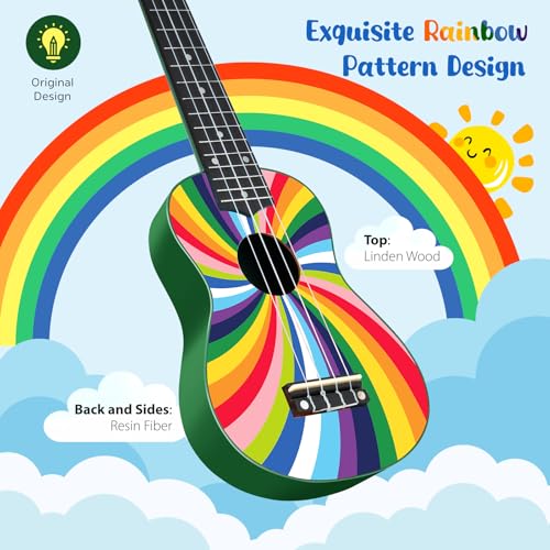 CAHAYA 21-Inch Rainbow Soprano Ukulele Beginner Kit for Kids - Image 2