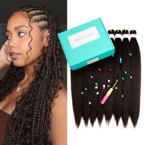 Roeula 4# Medium Brown Pre Stretched Braiding Hair 20 Inch
