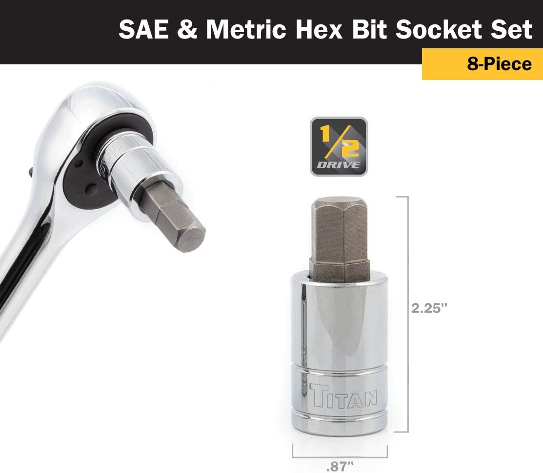 Titan 16132 SAE/Metric Large Hex Bit Socket Set - 8 Piece