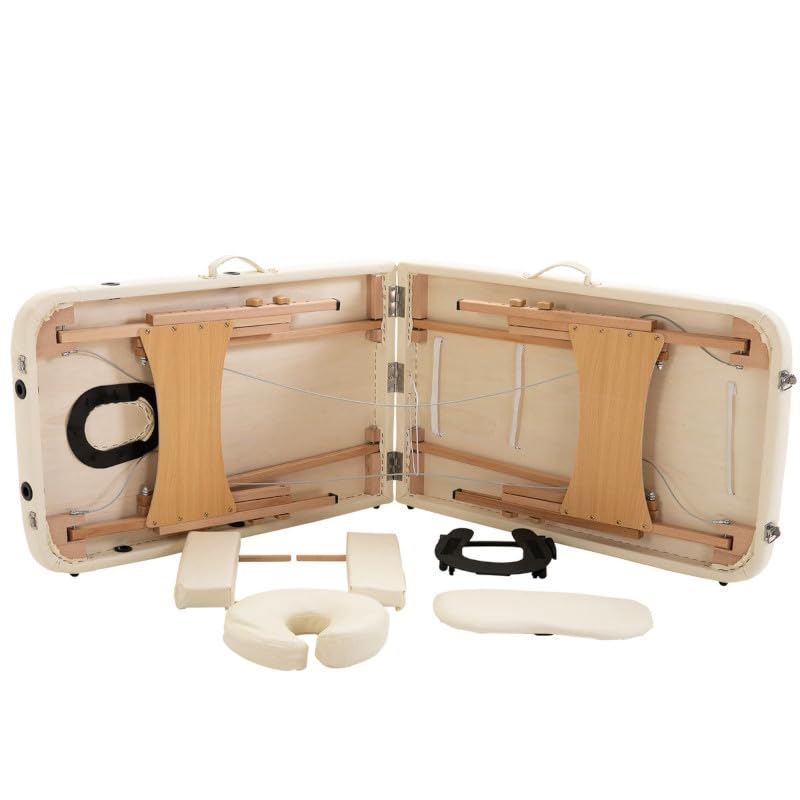 PLUS SANTE Table de Massage Pliante en Bois Aria Noir, Ivoire, Gris, Bleu, Rose, 60 ou 70cm, 2 Plans légère avec Sac de Transport et Accessoires (Ivoire, Largeur 60 cm)