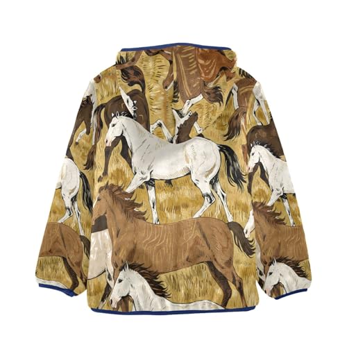 Horses Running in Field Pattern Toddler Fleece Jacket Girl Boys Hooded Fleece Jacket Coat Warm Outwear Zip-up 3-10T2