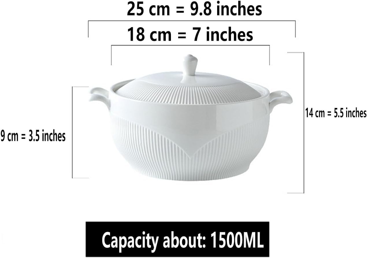 Suppenterrine Aus Keramik Mit Glasdeckel Und Schöpfkelle, Servierschüssel Aus Porzellan Für Restaurant Und Küche, Hübsches Suppentopf-Set 1500ML