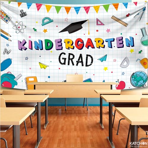 Image of KatchOn, Kindergarten Graduation Backdrop - Large 72x44 Inch | Kindergarten Grad Banner | Kinder Grad Backdrop | Graduation decorations 2026