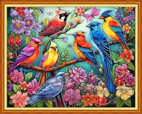 Image of Dimensean Stamped Cross Stitch Kits Full Range of Embroidery Patterns Starter Kits for Beginners Adult DIY Cross Stitches Needlepoint Kits 11CT-Flower Birds 16x20 inch