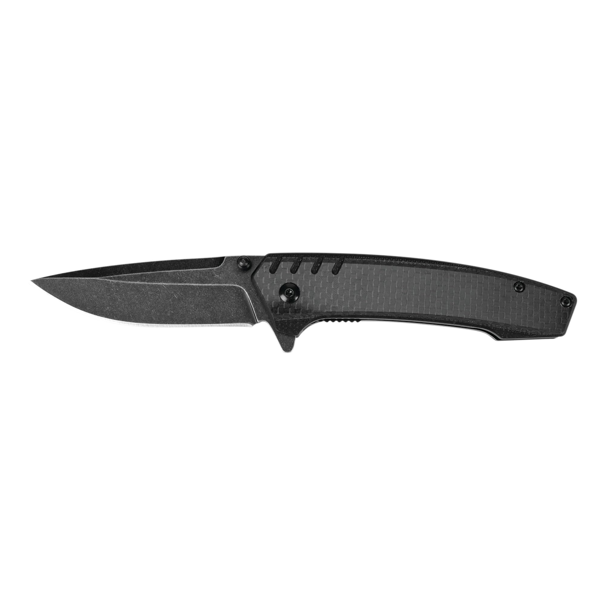 Performance Tool W9363 Carbon Fiber Folding Knife with Stonewashed Drop Point Blade and Roller Bearing Pivot Point