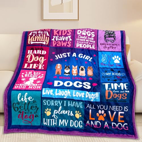 Dog Girl Blanket for Dog Moms 50X60 Just a Girl Who Loves Dogs Soft Throw Blanket Christmas Dogs Themed Gifts for Owners Girls
