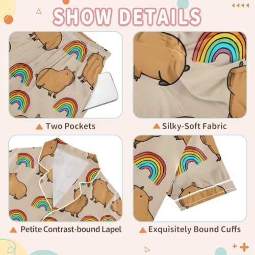 Capybara Rainbow Cartoon Summer Pajamas Set Soft Satin Pjs Sets 2 Piece Short Sleeve Sleepwear Casual Clothes3