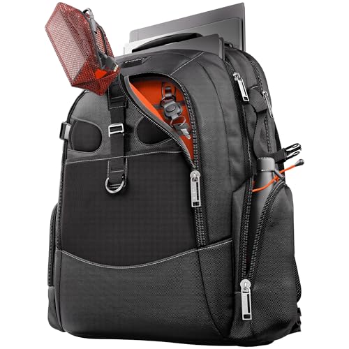 Image of EVERKI Business 120 Pro Backpack, 2 Laptop Compartments & Rain Cover - 40L | Nylon, Polyester, Durable, Multi-Padded Pockets, Travel-Friendly, School & Work, 180 Fold-Out Design, Fits up to 18.4 inch