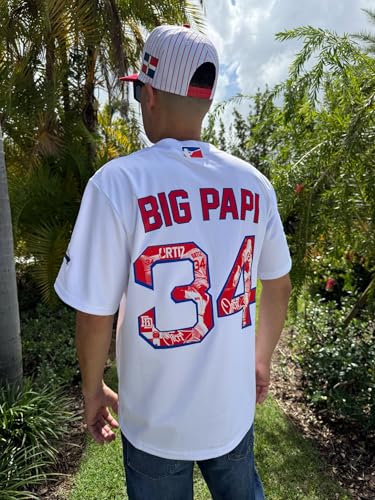 Big Papi 34 Camiseta de Béisbol Dominicana para Hombre Blanca con Botones y Manga Corta miniatura 3