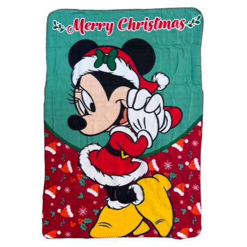 Couverture Plaid Enfants Minnie Disney Thème Noël 100 x 140 cm - Couverture Douce en Polaire 100% Polyester 220 GSM - Chaude et Légère - Idéale pour...
