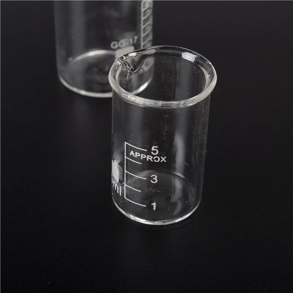 Vaso de precipitados de Vidrio de borosilicato Transparente, Capacidad de 5 ml, Vaso de precipitados de Forma Baja, Espesado con Pico, cristalería de Laboratorio de química, 5 Piezas