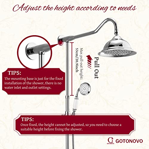 Exposed Shower System Set Polish Chrome 8 Rain Shower Faucet 2 Double Knobs Handle Triple Function Tub Spout Luxry Shower Fixture Combo Unit Set 12 Inch Extension Tube Included #TOP6