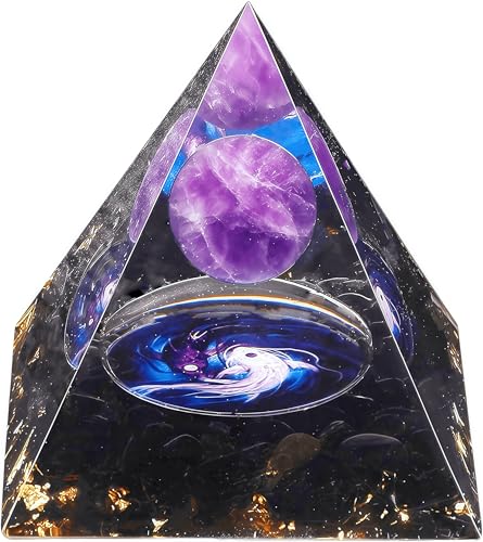 EternalOrgone Pirámides de cristal curativo de orgonita flor de la vida para energía positiva, cuarzo rosa y piedras azules que promueven la riqueza y la prosperidad y atraen el éxito