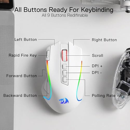 image for Redragon M612 PRO RGB Gaming Mouse, 8000 DPI Wired/Wireless Optical Mo