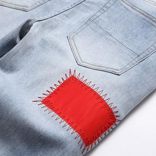 Men's Casual Printed Skinny Jeans Straight Slim Fit Patchwork Jean Regular Comfort Cargo Denim Pants4