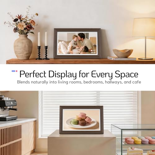 Image of NexFoto Touchscreen Digital Picture Frame 15.6'', FHD WiFi Digital Photo Frame, Wood Electronic Frame 64GB, Add Pics from Google Photos, Share Videos via APP /USB, for Mom /Grandparents /Birthday, Walnut